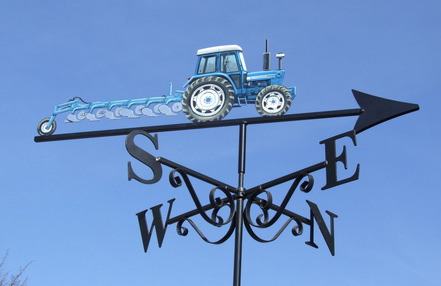 Ford tractor with plough hand painted weather vane in blue