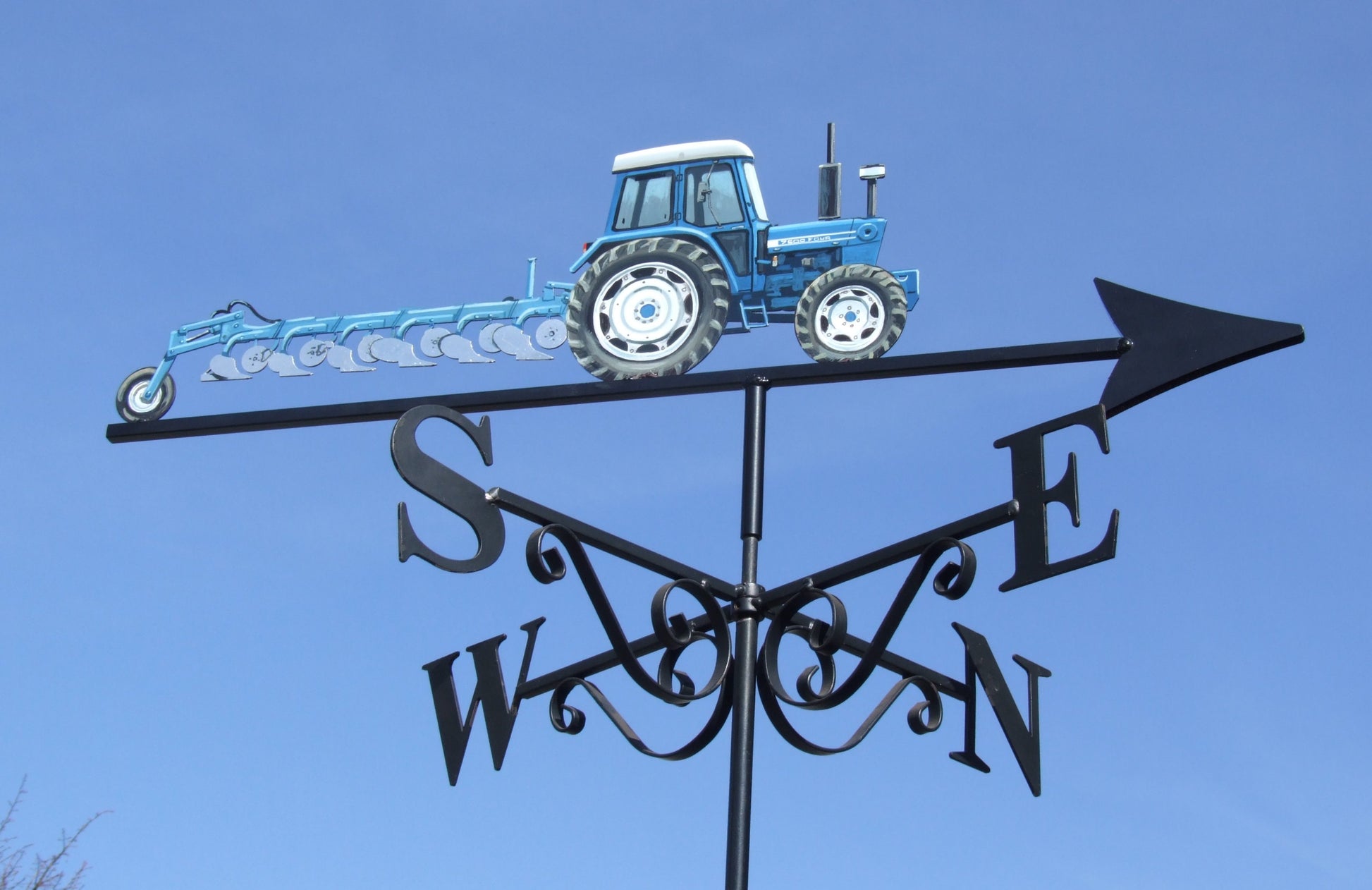Ford tractor with plough hand painted weather vane in blue
