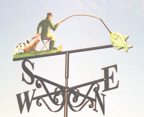 Fisherman Fishing with Dogs Artist Painted