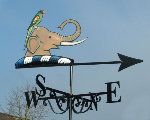 Aziz elephant parrot weathervane artist painted