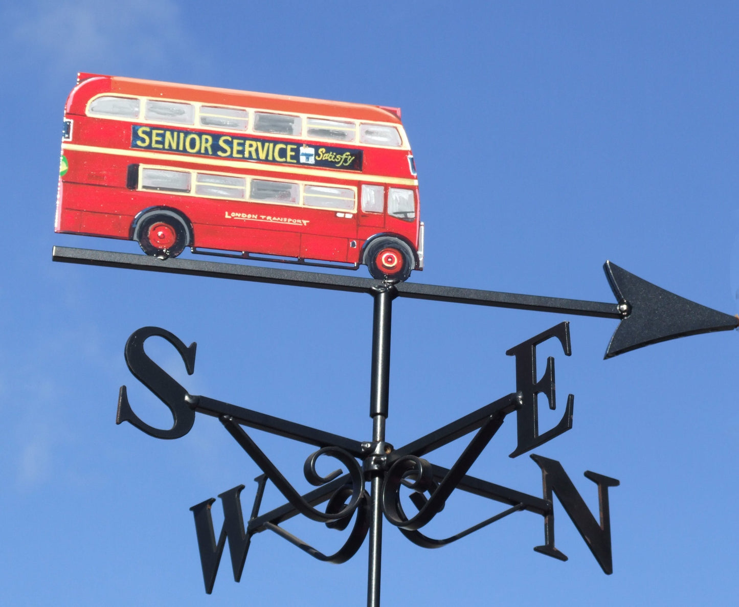 Red London bus weathervane driver side